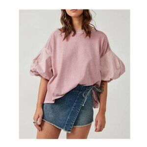 Free People Blossom Puff Sleeve Tee in Mauve